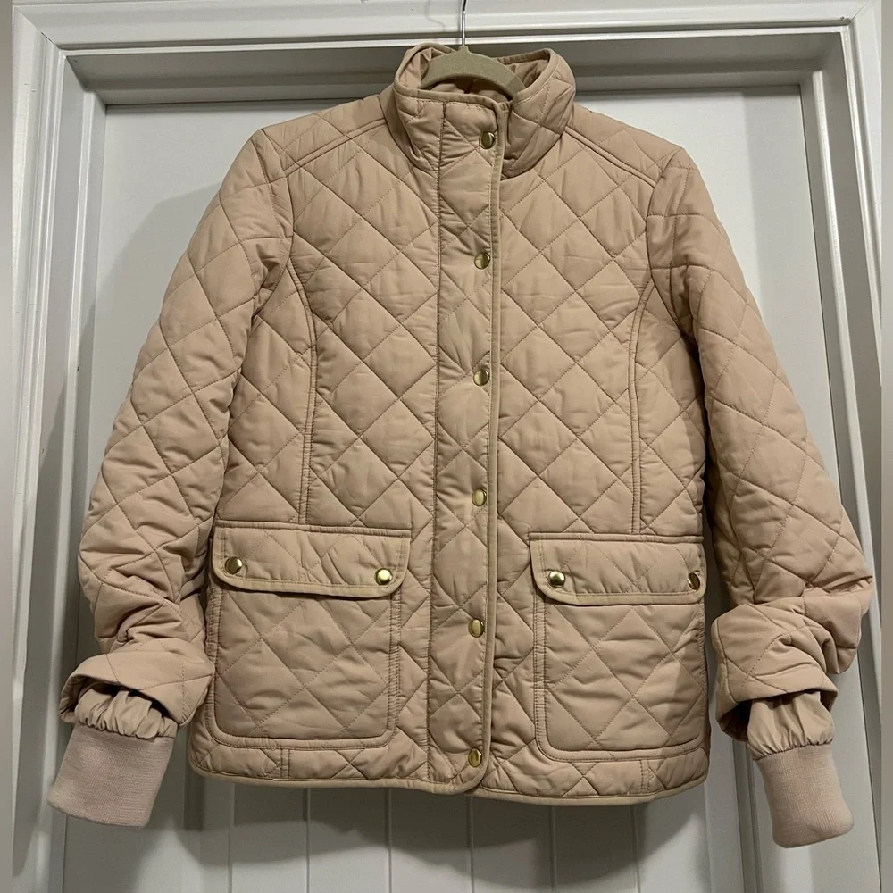J.Crew Quilted Puffer Jacket Tan Gold Hardware Size Small | Classic Preppy Fall - Picture 3 of 11